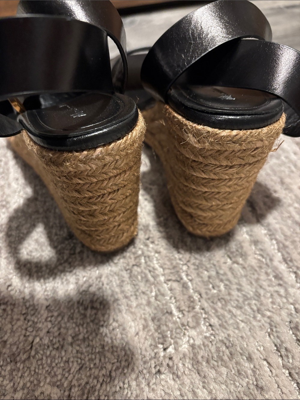 Massimo Dutti Black Leather Espadrille Wedges with Jute  size 10 - Picture 5 of 6